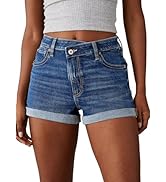 Sidefeel Women's Jean Shorts High Waisted Stretchy Casual Rolled Hem Zimbaplatinum Denim Shorts