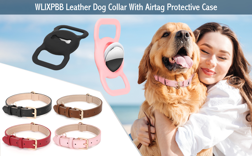 WLIXPBB Airtag Leather Dog Collar for Small Medium Large