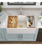 33 White Farm Sink Workstation - Fulorni 33 Inch Farmhouse Kitchen Sink Workstation with Slide Le...