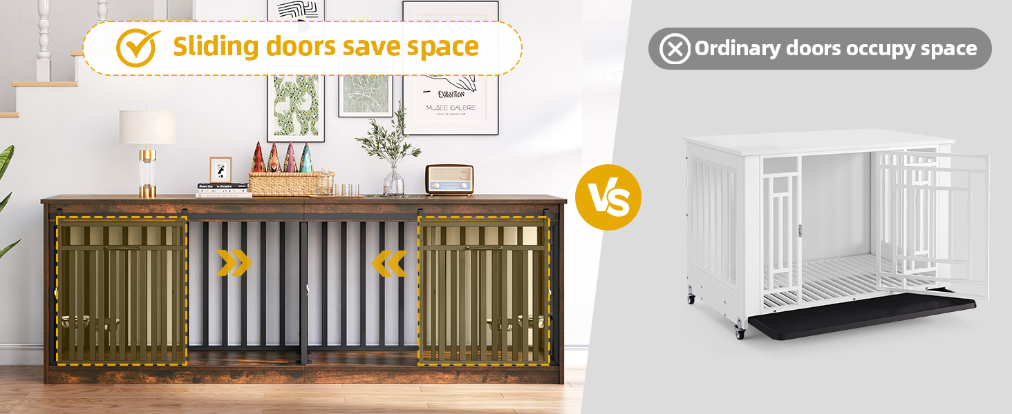 DWVO 86.6" Double Dog Crate Furniture for 2 Large Dogs