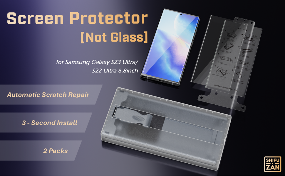 Screen Protector for Samsung Galaxy S23 Ultra/S22 Ultra，Automatic Scratch Repair，3-Second Install