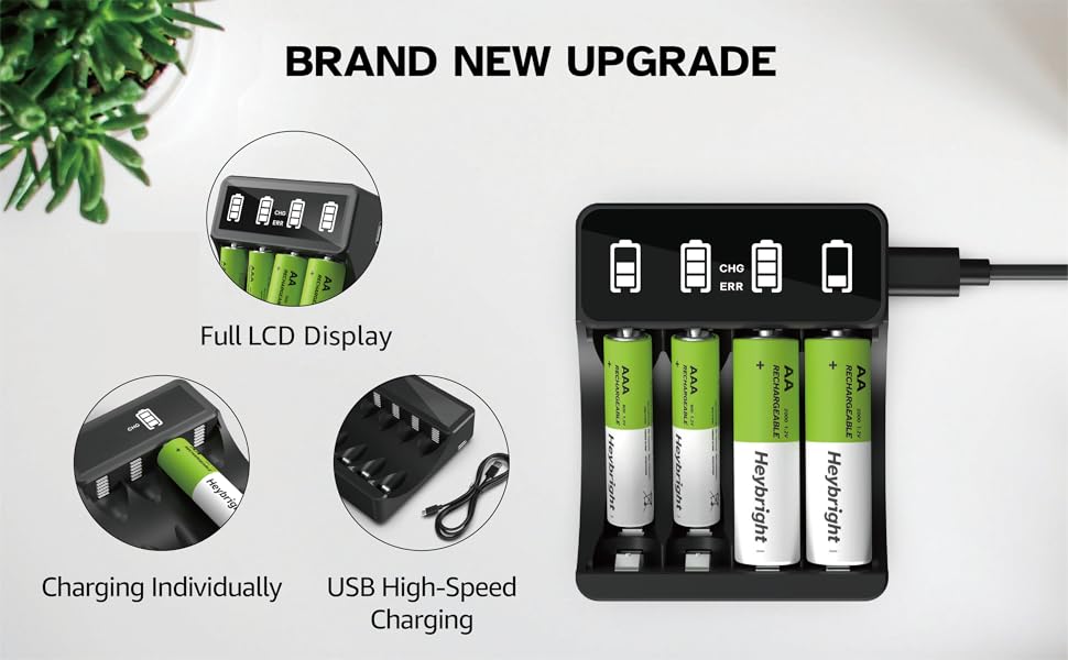 Heybright 4 Bays AA/AAA Battery Charger with Full Display
