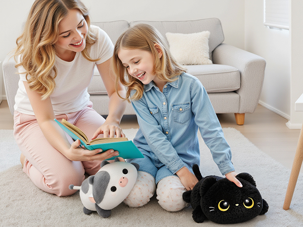 Adorable black cat plush and calico cat plush—soft, squishy, and perfect for snuggles and decor!