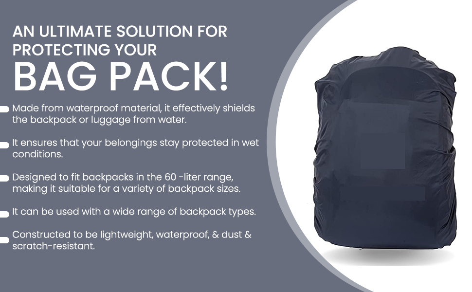Bag Cover Waterproof 40L to 50L PU Coated Rain Cover for Backpack Bags, Suitable Bags for Laptop, School, Tail, Trekking, Travel Bag with Adjustable Buckle and Storage Pouch (Navy Blue) 121 SPN-FOR1