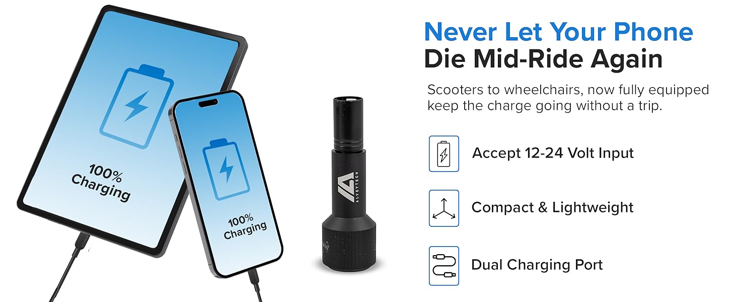 Never let your phone die mid-ride again. Scooters to wheelchairs, now fully equipped