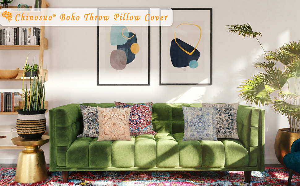 Boho Throw Pillow Covers 18x18 inch Set of 2, Ethnic Design