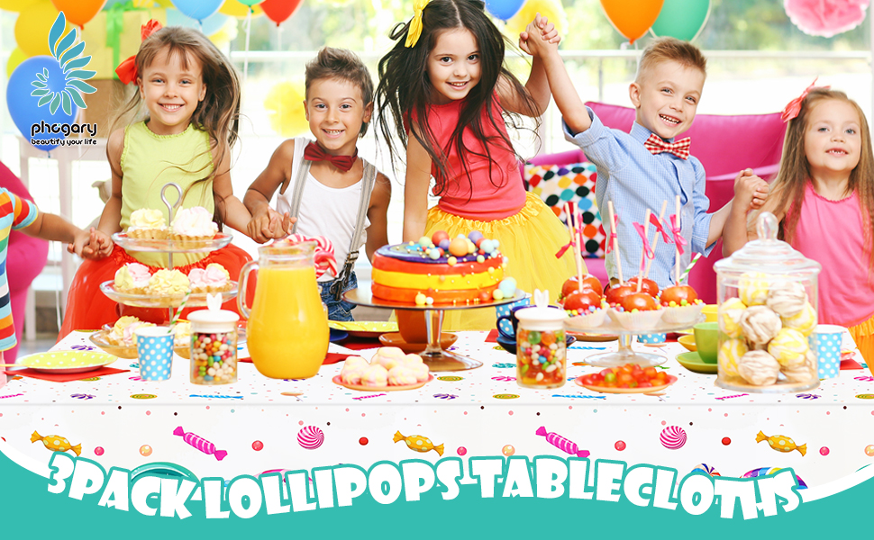 PHOGARY Sweet Candyland Tablecloth, 3 Pack Candies Theme
