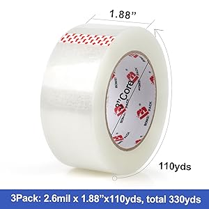 Heavy Duty Clear Packing Tape 3 Rolls with Dispenser