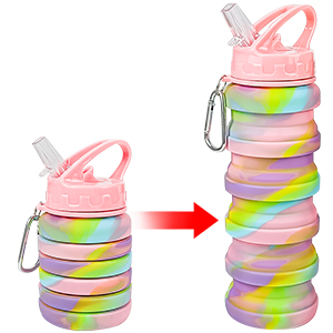 WATMHHJQ Silicone Water Bottle, Collapsible, 500ml 16oz Sports Foldable with Carabiner, for Outdoor