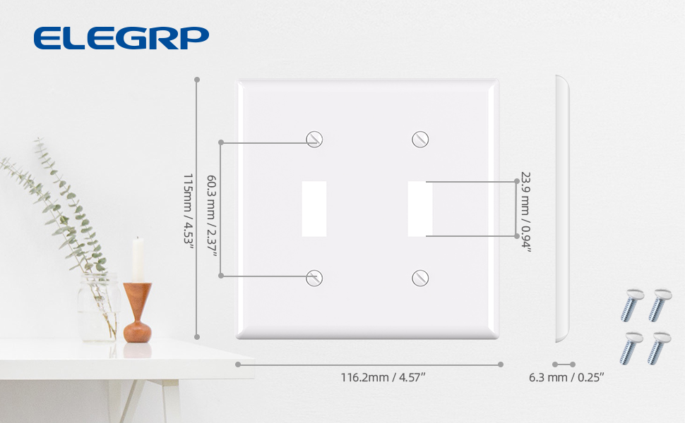 ELEGRP 2Gang Toggle Switch Wall Plates, Standard Size 4.53" height x 4.57" length Unbreakable
