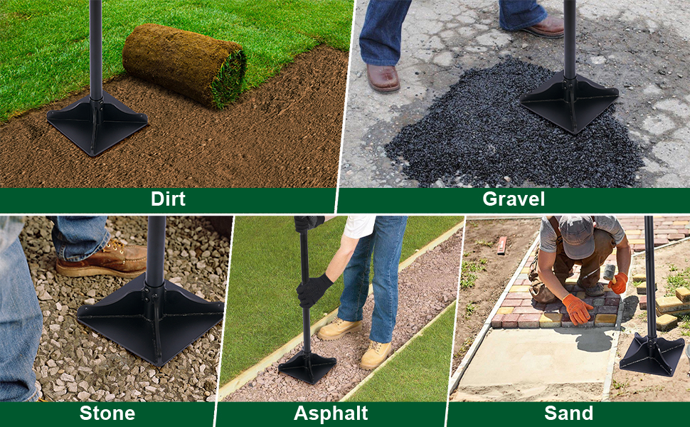 Steel Tamper, Tolia 8" X 10" Garden Tamper with 63 inch Steel Handle with Gloves