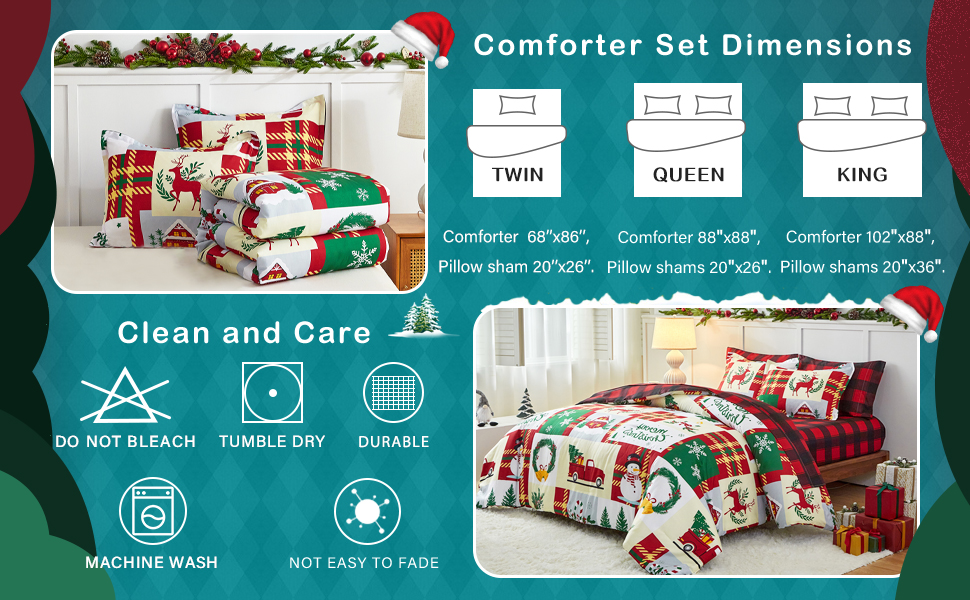 Flysheep Christmas Comforter Set 3 Pieces Queen Size 88x88
