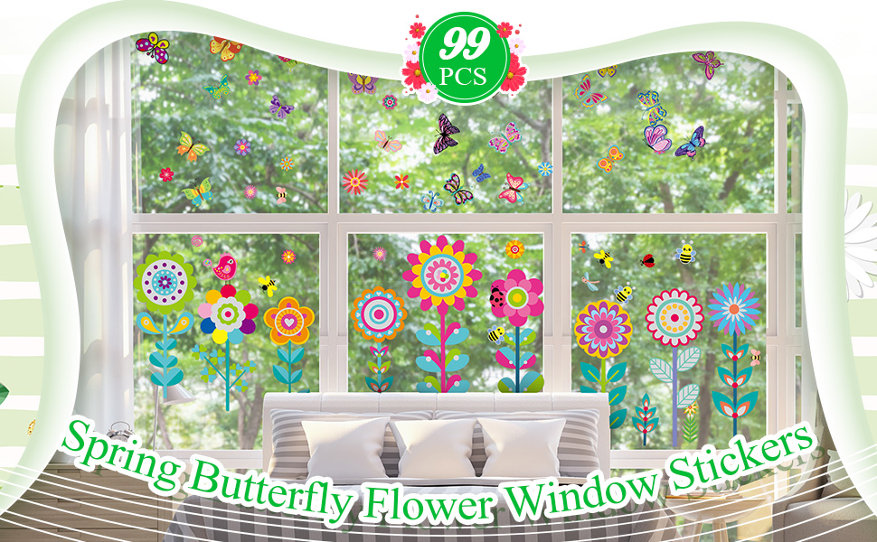 99 Pcs Spring Window Clings Butterfly Flower Window Stickers... 3 1
