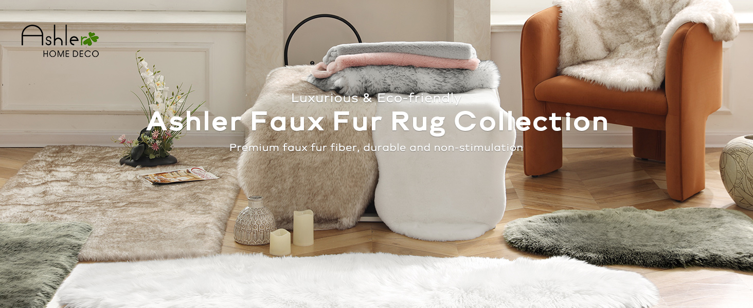 Ashler faux fur area rug luxurious fluffy shaggy soft