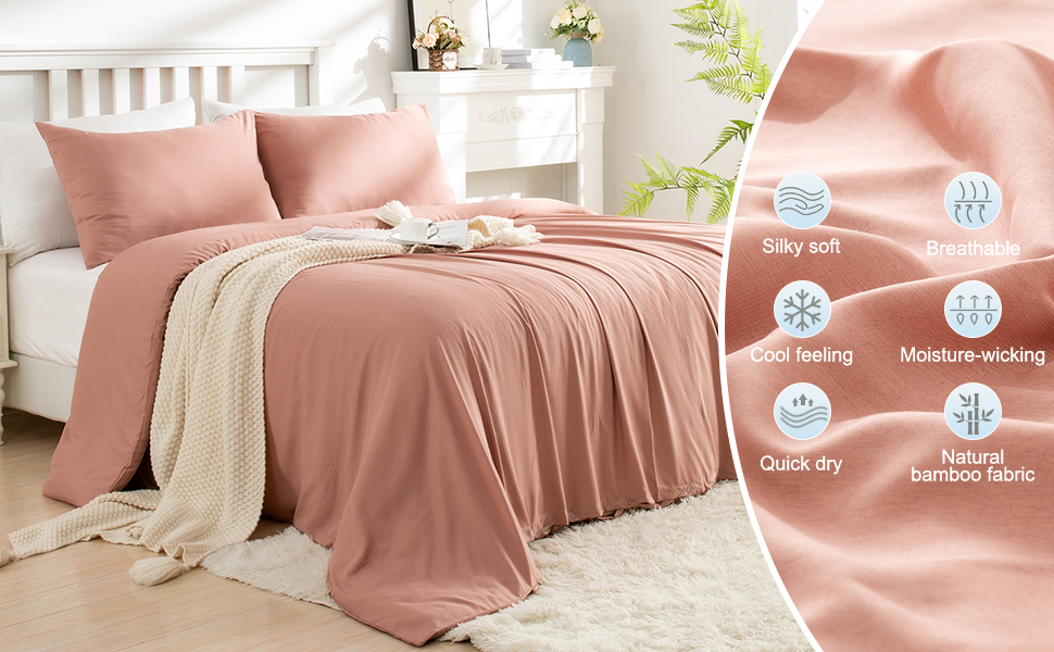 LINENOVA 2000TC Bamboo Cooling Quilt Cover Set Queen Size Ultra Soft