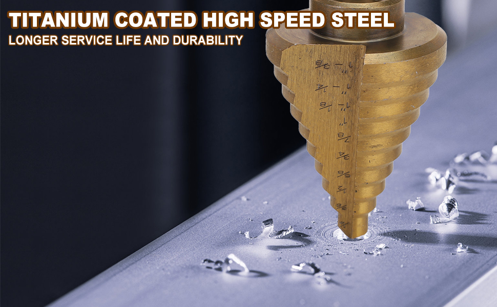Step Drill Bit Set 5 Titanium Coated Hss Step Bit & Automatic Center