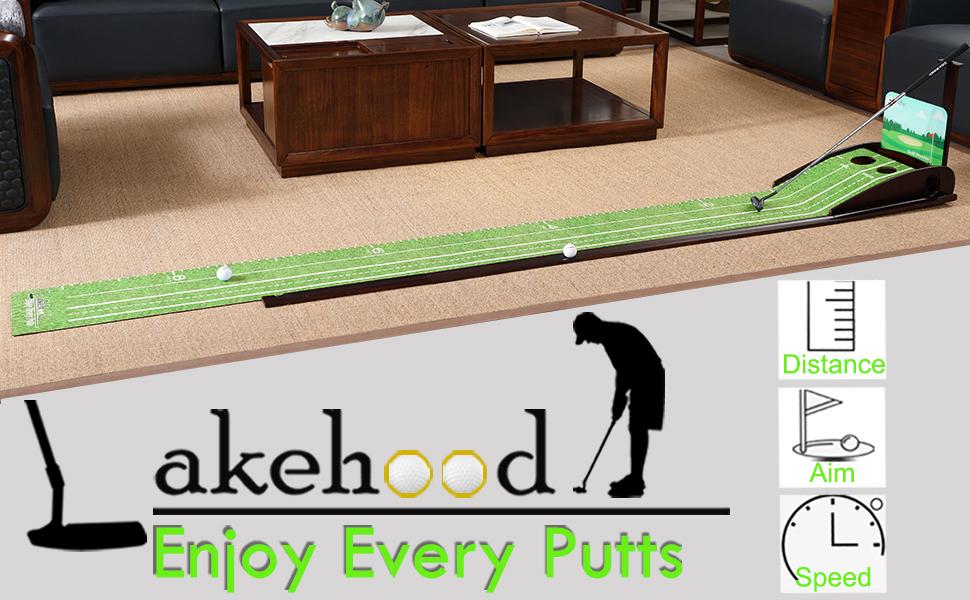 Wood Golf Putting Green Mat Practice Putting Green with Ball Return