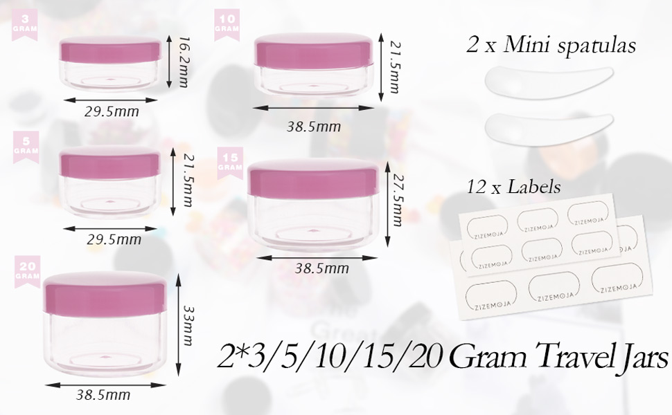 10 Pieces Small Travel Containers, 3/5/10/15/20 Gram Size