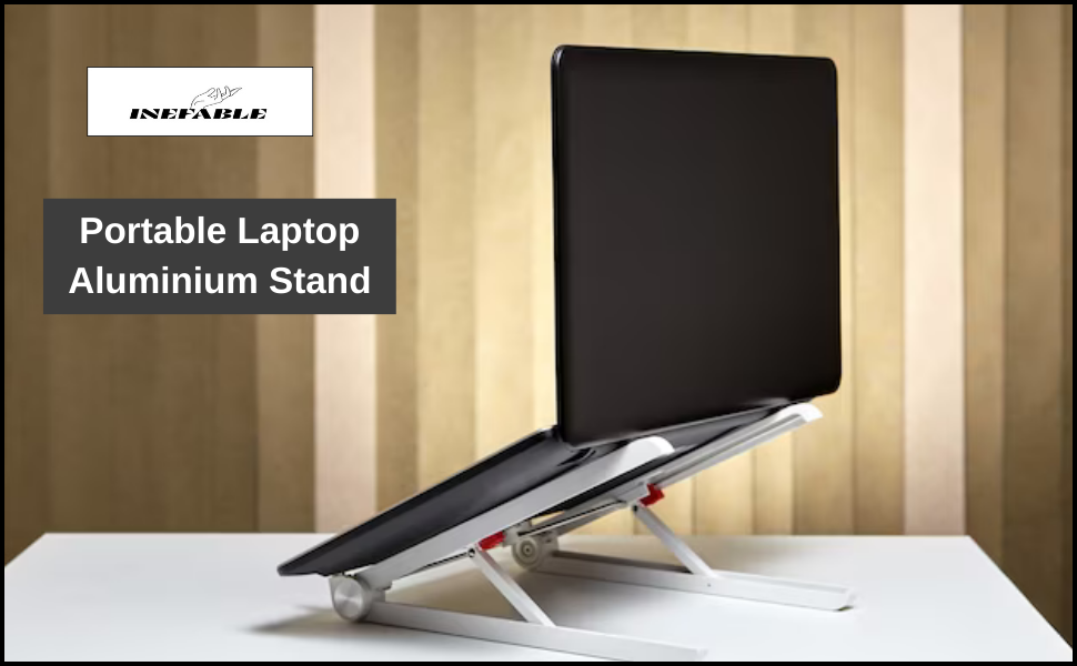INEFABLE Portable Laptop Aluminium Stand with Adjustable Height, Ventilated, Foldable Stand, 7" Height, for 15.6" Laptop with Carry Pouch for Desk & Table Mount - Pack of 1 (Silver) 38 SPN-BPFSC