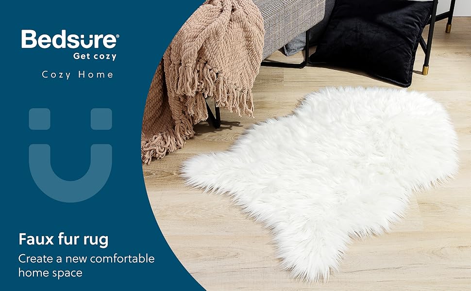 Bedsure Sheepskin Rug Faux Fur Rug Fluffy Small White