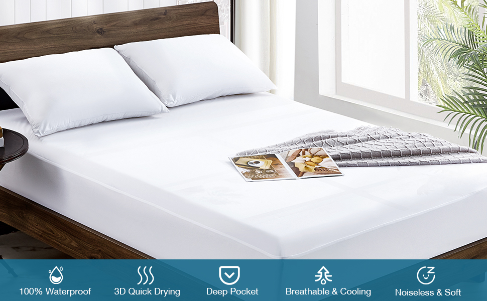 Mooreeke Waterproof Mattress Protector Super King Bed Non Noisy