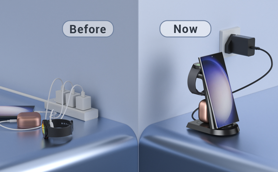 3 in 1 Charging Station for Samsung, Wireless Charger for Galaxy Watch