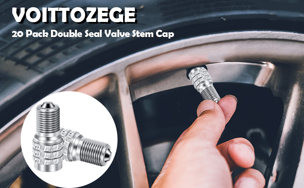 Voittozege 20 Pcs Double Seal Valve Stem Cap Inflate Tire