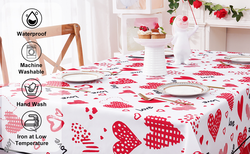 Valentine's Day Tablecloth Rectangle 60x84 Inch, Red Love