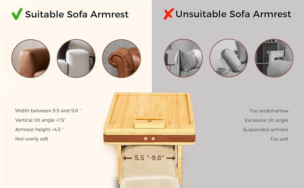 Wealone Sofa Armrest Tray with Storage Box, Bamboo Couch