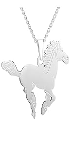 BANCHELLE Horse Pendant Horse Necklace with Pouch for Girl Teen Birthday Gift Silver (Silver)