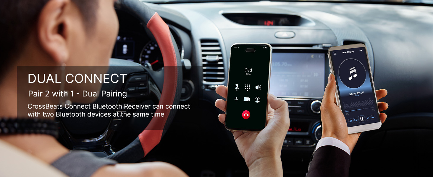 CrossBeats Connect Bluetooth Receiver can connect with two Bluetooth devices at the same time
