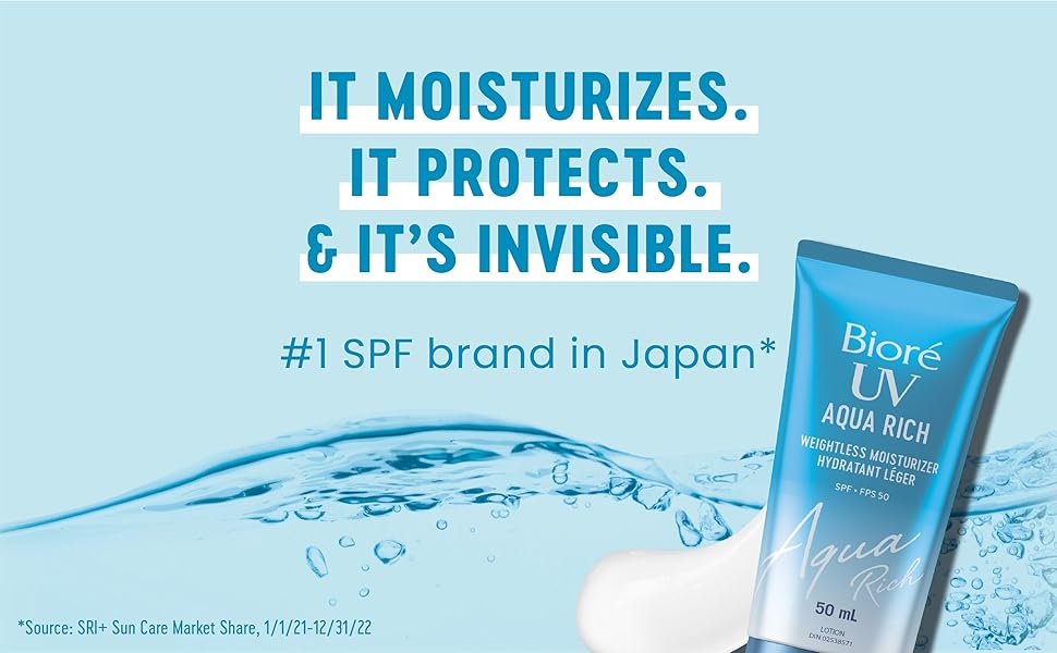 An image of Biore Aqua Rich SPF 50. #1 SPF brand in Japan.