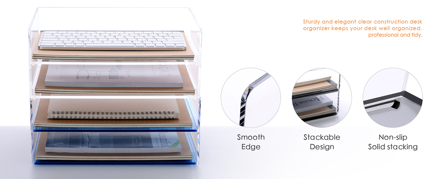SANRUI Acrylic Stackable Letter Tray Clear Paper Tray Desk