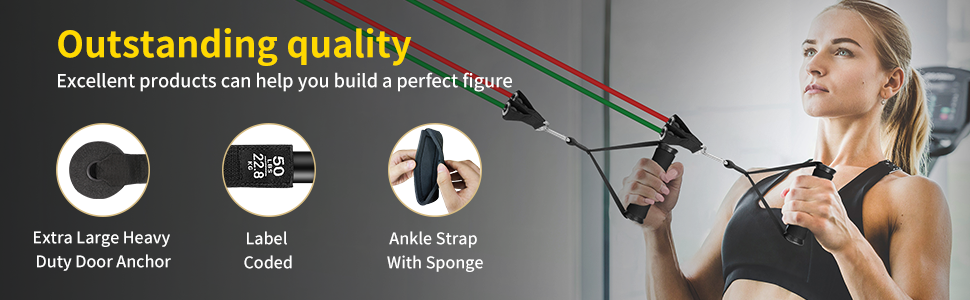 Resistance Bands Set Men Women, Exercise Bands Set with Handles, 5 Tube Workouts Bands and 2 Foam Handles, Fitness Bands Stackable up to 150lbs, Resistance Bands Home Gym Equipment 13 Exercise Resistance Bands Set