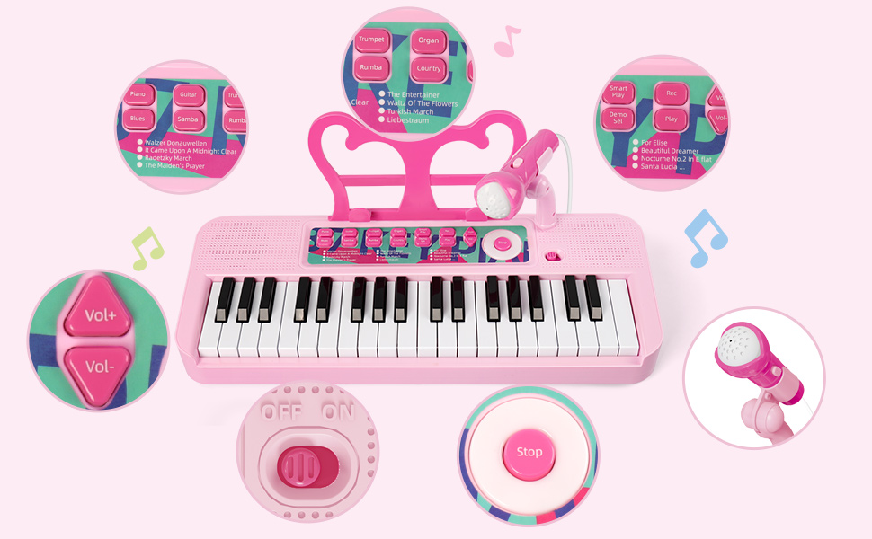 Amazon.com: Love&Mini Kids Piano Keyboard Toy - 37 Keys Piano Toy with ...