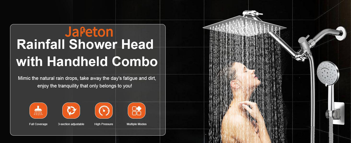 Jafeton 10inch rainfall shower head combo with handheld spray