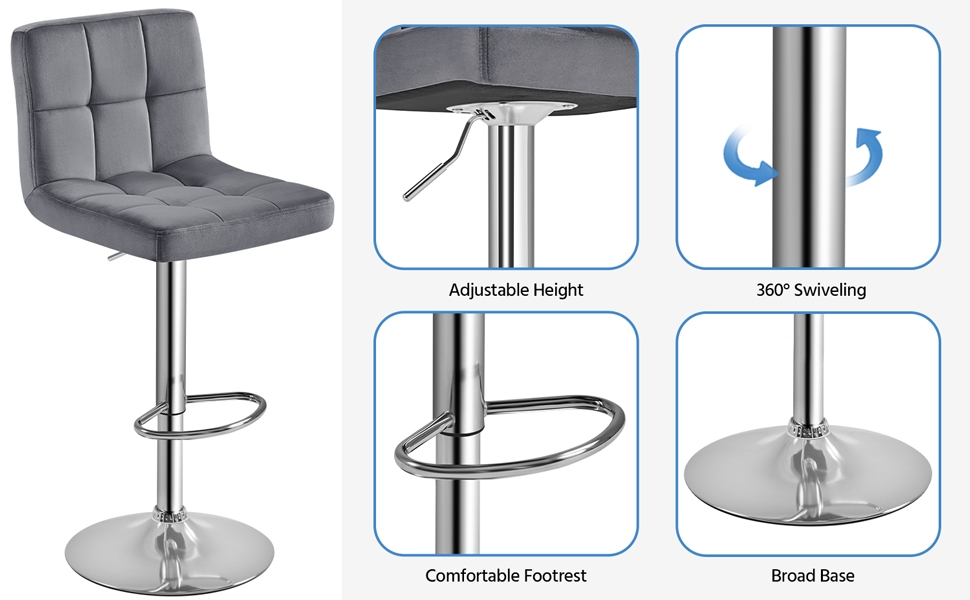 Yaheetech XLarge Velvet Bar Stools Adjustable Counter