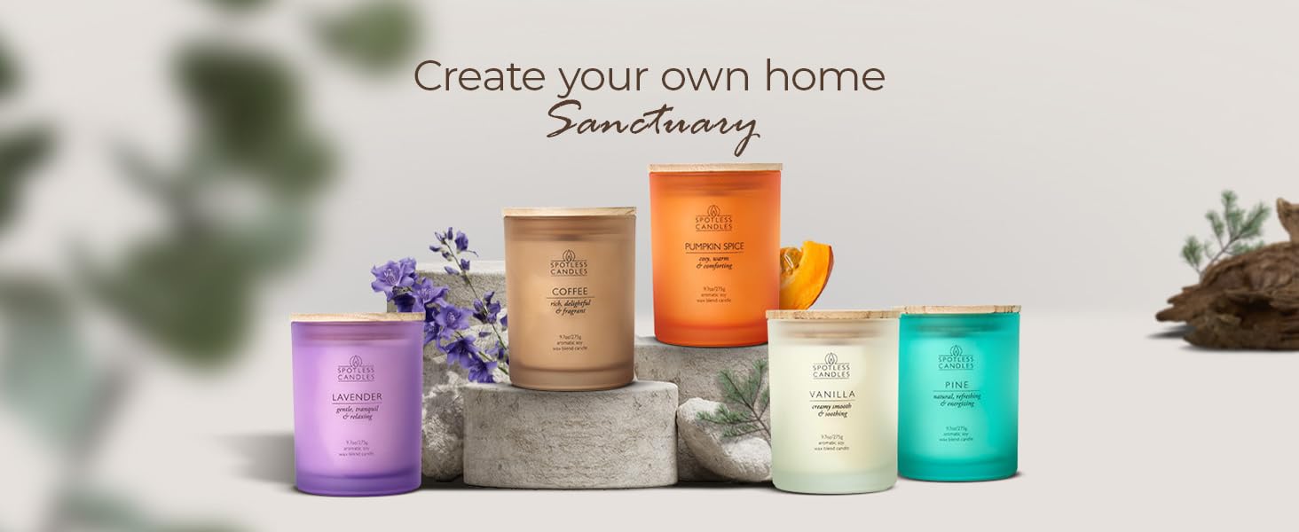 Selection of luxury soy wax candles presented on a plain background.