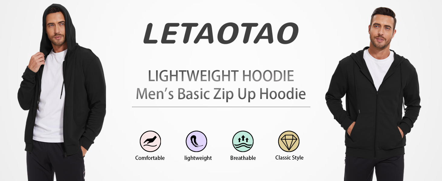   LETAOTAO Men's Basic Lightweight  Zip Up Hoodie