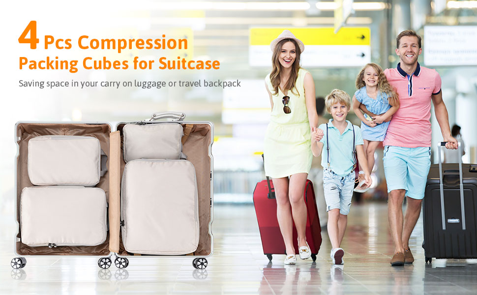 Meowoo Compression Packing Cubes for Travel 4 Set, Antitear Packing