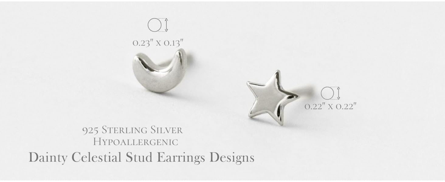 Moon Star Earrings 925 Sterling Silver Crescent Moon Earrings High Polish Tiny Cartilage Studs Set for Women 10 star earrings for women