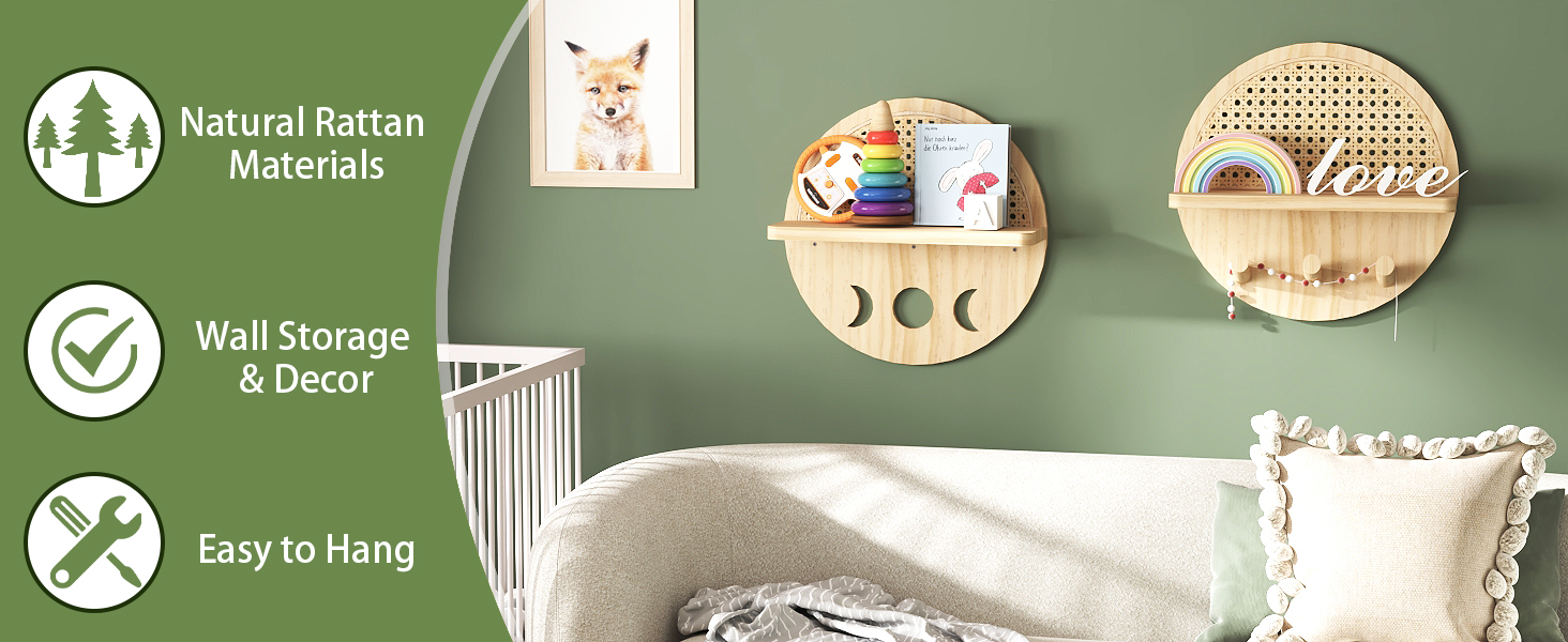 LUPWNEKA Rattan Circle Shelf Set of 2