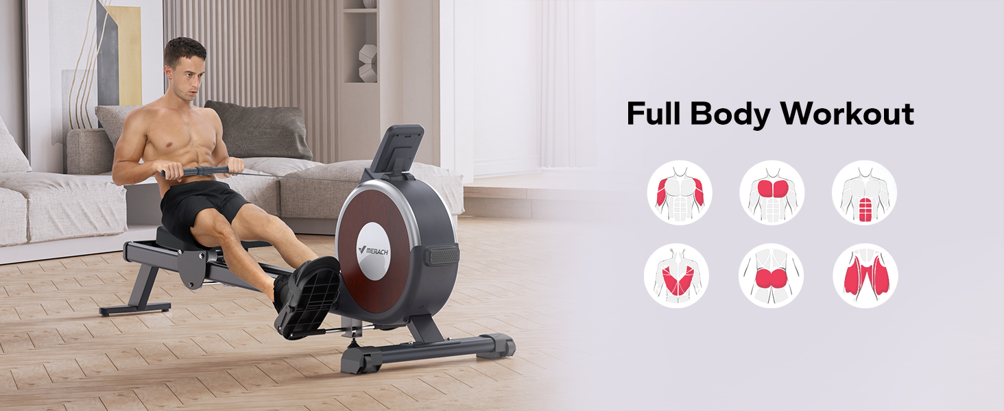 Rowing Machine, MERACH Bluetooth Rower Machine with Dual Slide