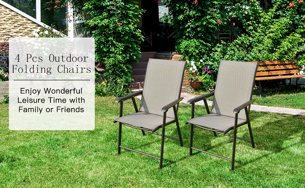 RELAX4LIFE Patio Folding Chairs Set of 4 W/Armrest,High