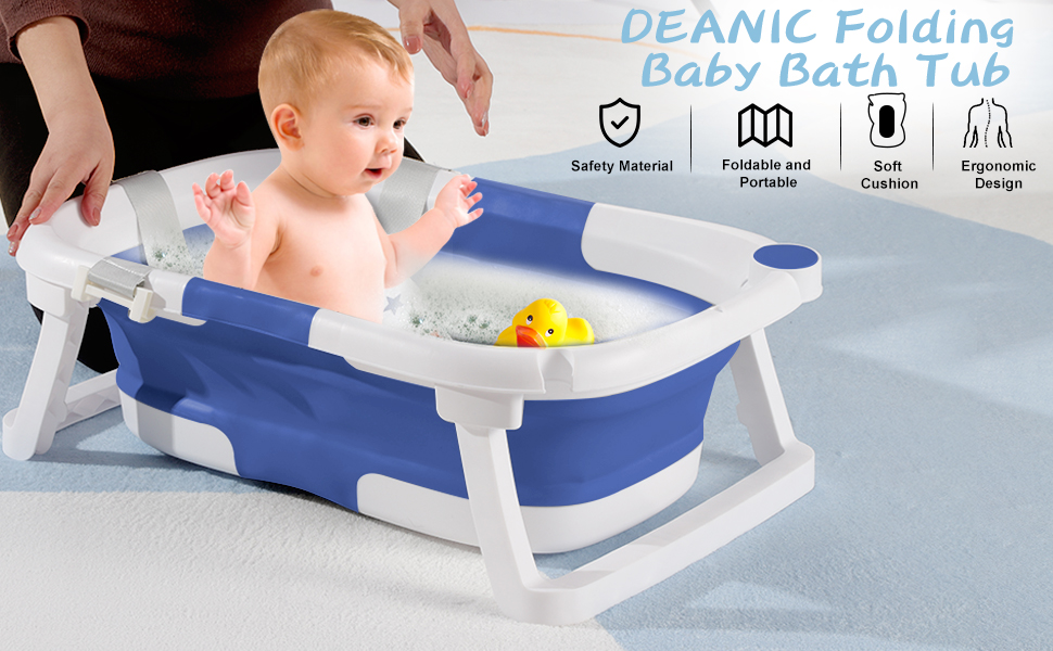 DEANIC Baby Bath Tub for 024 Months New Born Baby, Collapsible Toddler Bath with Soft Baby Bath