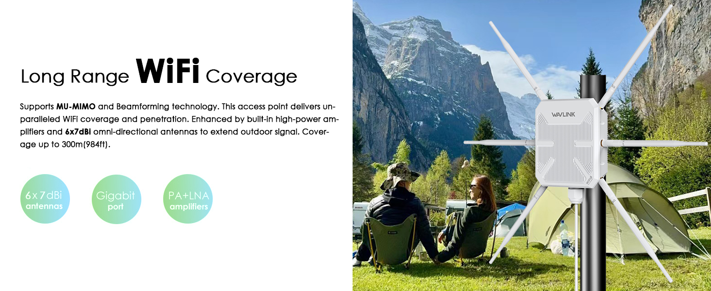 AX3000 Outdoor WiFi 6 Extender WAVLINK Long-Range Repeater/Access Point with Dual Band/PoE/IP67 Waterproof/6 x 7dBi