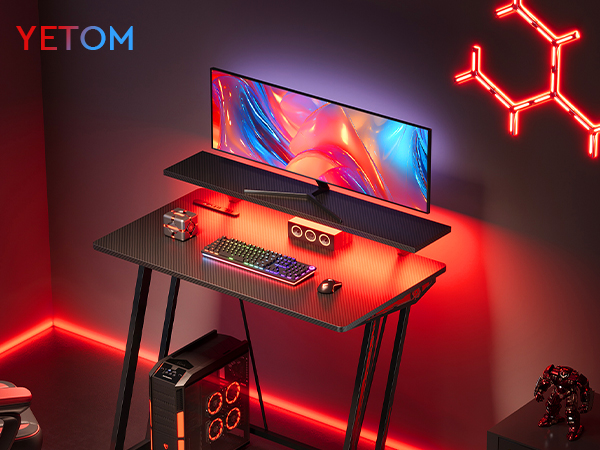 Amazon | YeTom LEDゲーミングデスク 幅80cm RGB光る 省スペース