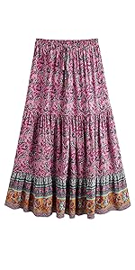 Milumia Women Boho Vintage Floral Print Tie Waist A Line Maxi Skirts