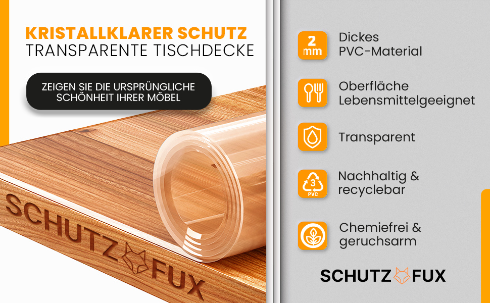 Tischschutzmatte Transparent 100cm Breite (Standardgrößen ) - Tischfol –  SCHUTZ-FUX