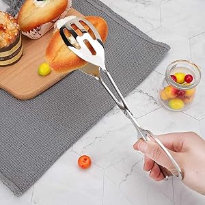 Stainless Steel Kitchen Tongs Hiash Heavy Duty Cooking Tongs Good Grips 10-Inch Scissors Tongs